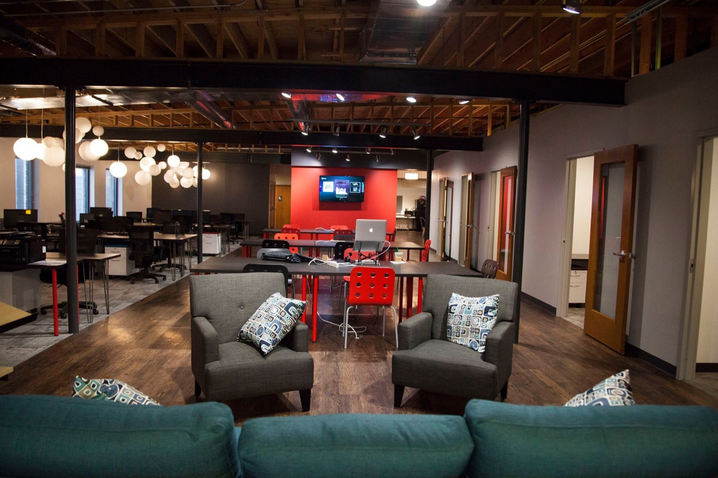Atrium office lounge and workspace
